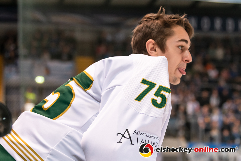 Backup Arvid Holm (Torwart, Faerjestad BK Karlstad) im Gruppenspiel der Champions Hockey League zwischen dem EHC Red Bull München und Färjestad Karlstad (Schweden) am 08.10..2019.