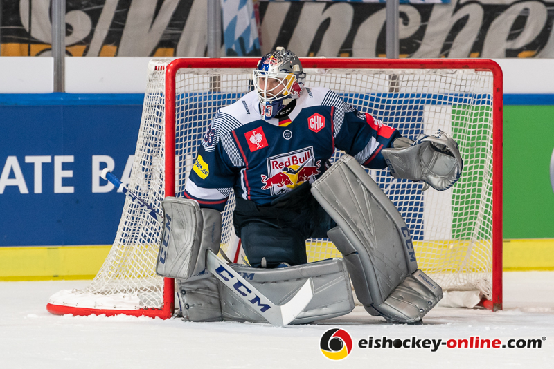 Danny aus den Birken (Torwart, EHC Red Bull Muenchen) im Gruppenspiel der Champions Hockey League zwischen dem EHC Red Bull München und Färjestad Karlstad (Schweden) am 08.10..2019.