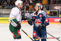 Meinungsverschiedenheit zwischen Per Aslund (Faerjestad BK Karlstad) und Patrick Hager (EHC Red Bull Muenchen) im Gruppenspiel der Champions Hockey League zwischen dem EHC Red Bull München und Färjestad Karlstad (Schweden) am 08.10..2019.