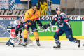 Jesper Pettersson (Djurgarden IF Stockholm) und Daryl Boyle (EHC Red Bull Muenchen) vor dem Tor von Daniel Fiessinger (Torwart, EHC Red Bull Muenchen) im CHL-Viertelfinal-Rückspiel des EHC Red Bull Muenchen gegen Djurgarden IF Stockholm (Schweden).Foto: Heike Feiner/Eibner Pressefoto