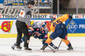 Linesman Andreas Hofer führt ein Bully aus zwischen Jason Jaffray (EHC Red Bull Muenchen) und Michael Haga (Djurgarden IF Stockholm) im Viertelfinal-Rückspiel der Champions Hockey League zwischen dem EHC Red Bull München und Djurgarden IF Stockholm (Schweden) am 10.12.2019.