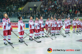 Das Team aus Minsk bei der Nationalhymne im Achtelfinal-Rückspiel der Champions Hockey League zwischen dem EHC Red Bull München und Yunost Minsk (Weißrussland) am 20.11.2019.