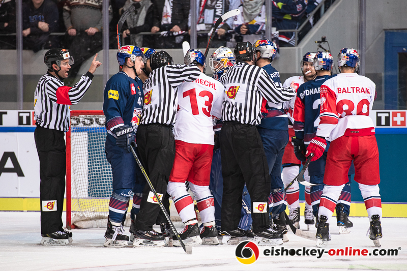 Kleiner Meinungsverschiedenheiten waren an der Tagesordnung im Halbfinal-Hinspiel der Champions Hockey League zwischen dem EHC Red Bull München und dem EC Red Bull Salzburg (Österreich) am 08.01.2019.