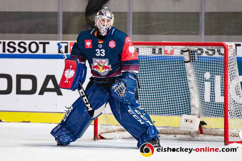 Danny aus den Birken (Torwart, EHC Red Bull Muenchen) im Halbfinal-Hinspiel der Champions Hockey League zwischen dem EHC Red Bull München und dem EC Red Bull Salzburg (Österreich) am 08.01.2019.