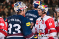 Shakehands zwischen Danny aus den Birken (Torwart, EHC Red Bull Muenchen) und Alexander Rauchenwald (EC Red Bull Salzburg) im Halbfinal-Rückspiel der Champions Hockey League zwischen dem EC Red Bull Salzburg (Österreich) und dem EHC Red Bull München am 16.01.2019.