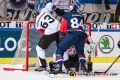 Fredrik Haendemark (Malmoe Redhawks) und Trevor Parkes (EHC Red Bull Muenchen) vor dem Tor von Christopher Nilstorp (Torwart, Malmoe Redhawks) im Viertelfinal-Hinspiel der Champions Hockey League zwischen dem EHC Red Bull München und den Malmö Redhawks (Schweden) am 04.12.2018.