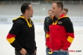 Marco Sturm und Marcus Kink bei der Pressekonferenz zur Buchvorstellung von Ixi und die coolen Huskys von Autor Felix Neureuther am 17.09.2018 im Olympiaeisstadion in München.Foto: Heike Feiner/Eibner Pressefoto