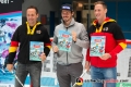 Marco Sturm, Felix Neureuther und Marcus Kink bei der Pressekonferenz zur Buchvorstellung von Ixi und die coolen Huskys von Autor Felix Neureuther am 17.09.2018 im Olympiaeisstadion in München.Foto: Heike Feiner/Eibner Pressefoto