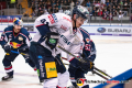 Louis-Marc Aubry (Eisbaeren Berlin) und Patrick Hager (EHC Red Bull Muenchen) in der 1. Viertelfinalbegegnung in den Playoffs der Deutschen Eishockey Liga zwischen dem EHC Red Bull München und den Eisbären Berlin am 13.03.2019.