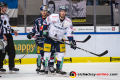 Mads Christensen (EHC Red Bull Muenchen) und James Sheppard (Eisbaeren Berlin) in der 1. Viertelfinalbegegnung in den Playoffs der Deutschen Eishockey Liga zwischen dem EHC Red Bull München und den Eisbären Berlin am 13.03.2019.