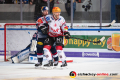 Danny aus den Birken (Torwart, EHC Red Bull Muenchen) und Michael Wolf (EHC Red Bull Muenchen) verteidigen gegen Nicholas B. Jensen (Fischtown Pinguins Bremerhaven) in der Hauptrundenbegegnung der Deutschen Eishockey Liga zwischen dem EHC Red Bull München und den Fischtown Pinguins Bremerhaven am 03.03.2019.