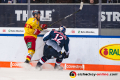 Lukas Laub (Duesseldorfer EG) und Mads Christensen (EHC Red Bull Muenchen) in der Hauptrundenbegegnung der Deutschen Eishockey Liga zwischen dem EHC Red Bull München und der Düsseldorfer EG am 03.02.2019.