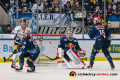 Maximilian Kastner (EHC Red Bull Muenchen), Kevin Reich (Torwart, EHC Red Bull Muenchen) und Konrad Abeltshauser (EHC Red Bull Muenchen) verteidigen gegen James Sheppard (Eisbaeren Berlin) in der Hauptrundenbegegnung der Deutschen Eishockey Liga zwischen dem EHC Red Bull München und den Eisbären Berlin am 24.01.2020.