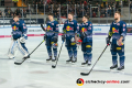 Daniel Fiessinger (Torwart, EHC Red Bull Muenchen), John Jason Peterka (EHC Red Bull Muenchen), Maximilian Kastner (EHC Red Bull Muenchen), Chris Bourque (EHC Red Bull Muenchen) und Andrew Bodnarchuk (EHC Red Bull Muenchen) bei den Starting Six in der Hauptrundenbegegnung der Deutschen Eishockey Liga zwischen dem EHC Red Bull München und den Fischtown Pinguins Bremerhaven am 16.02.2020.