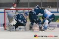 Daniel Fiessinger (Torwart, EHC Red Bull Muenchen) und Daryl Boyle (EHC Red Bull Muenchen) verteidigen gegen Brett Olson (ERC Ingolstadt Panther) in der Hauptrundenbegegnung der Deutschen Eishockey Liga zwischen dem EHC Red Bull München und dem ERC Ingolstadt am 26.12.2019.