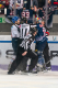 Linesman Maksim Cepik, Linesman Jonas Merten und Hauptschiedsrichter Stephen Reneau versuchen die Streithähne Phil Hungerecker (Adler Mannheim) und Maximilian Daubner (EHC Red Bull Muenchen) zu trennen in der Hauptrundenbegegnung der Deutschen Eishockey Liga zwischen dem EHC Red Bull München und den Adler Mannheim am 15.12.2019.