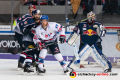 Keith Aulie (EHC Red Bull Muenchen), Daryl Boyle (EHC Red Bull Muenchen) und Danny aus den Birken (Torwart, EHC Red Bull Muenchen) verteidigen gegen Luke Adam (Adler Mannheim) und Ben Smith (Adler Mannheim) in der 2. Finalbegegnung in den Playoffs der Deutschen Eishockey Liga zwischen dem EHC Red Bull München und den Adler Mannheim am 20.04.2019.