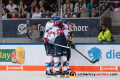 Jubel bei den Mannheimern über den Treffer von Cody Lampl (Adler Mannheim) in der 4. Finalbegegnung in den Playoffs der Deutschen Eishockey Liga zwischen dem EHC Red Bull München und den Adler Mannheim am 24.04.2019.