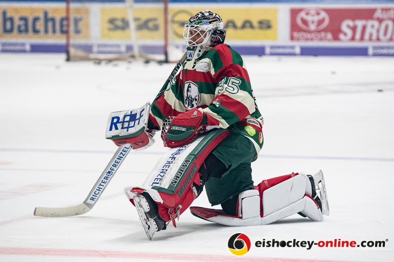 Markus Keller (Torwart, Augsburger Panther) beim Warmup in der 2. Halbfinalbegegnung in den Playoffs der Deutschen Eishockey Liga zwischen den Augsburger Panthern und dem EHC Red Bull München am 05.04.2019.