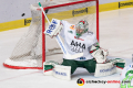 Olivier Roy (Torwart, Augsburger Panther) bei der Abwehr eines Schusses in der 1. Halbfinalbegegnung in den Playoffs der Deutschen Eishockey Liga zwischen dem EHC Red Bull München und den Augsburger Panthern am 03.04.2019.