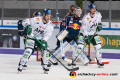 Daniel Schmoelz (Augsburger Panther) und Adam Payerl (Augsburger Panther) vor Andrew Bodnarchuk (EHC Red Bull Muenchen) und Danny aus den Birken (Torwart, EHC Red Bull Muenchen) in der 1. Halbfinalbegegnung in den Playoffs der Deutschen Eishockey Liga zwischen dem EHC Red Bull München und den Augsburger Panthern am 03.04.2019.