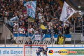 Die Münchner Nordkurve in der 3. Halbfinalbegegnung in den Playoffs der Deutschen Eishockey Liga zwischen dem EHC Red Bull München und den Augsburger Panthern am 07.04.2019.