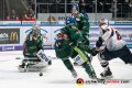 Olivier Roy (Torwart, Augsburger Panther), John Rogl (Augsburger Panther) und Matt Fraser (Augsburger Panther) verteidigen gegen Trevor Parkes (EHC Red Bull Muenchen) in der 4. DEL-Halbfinalbegegnung der Augsburger Panther mit dem EHC Red Bull Muenchen.Foto: Heike Feiner/Eibner Pressefoto