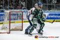 Daniel Schmoelz (Augsburger Panther) vor Danny aus den Birken (Torwart, EHC Red Bull Muenchen) in der 6. DEL-Halbfinalbegegnung der Augsburger Panther mit dem EHC Red Bull Muenchen.Foto: Heike Feiner/Eibner Pressefoto