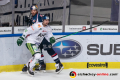 Derek Joslin (EHC Red Bull Muenchen) und Adam Payerl (Augsburger Panther) in der 7. Halbfinalbegegnung in den Playoffs der Deutschen Eishockey Liga zwischen dem EHC Red Bull München und den Augsburger Panthern am 16.04.2019.