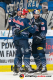 Maximilian Kastner (EHC Red Bull Muenchen) und Mark Voakes (EHC Red Bull Muenchen) bejubeln mit Justin Schuetz (EHC Red Bull Muenchen) dessen Treffer zum 3:2 in der Hauptrundenbegegnung der Deutschen Eishockey Liga zwischen dem EHC Red Bull München und der Duesseldorfer EG am 15.09.2019.