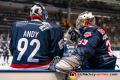 Andreas Jenike (Torwart, Iserlohn Roosters) und Danny aus den Birken (Torwart, EHC Red Bull Muenchen) vor dem Spiel der Hauptrundenbegegnung der Deutschen Eishockey Liga zwischen dem EHC Red Bull München und den Iserlohn Roosters am 13.10.2019.