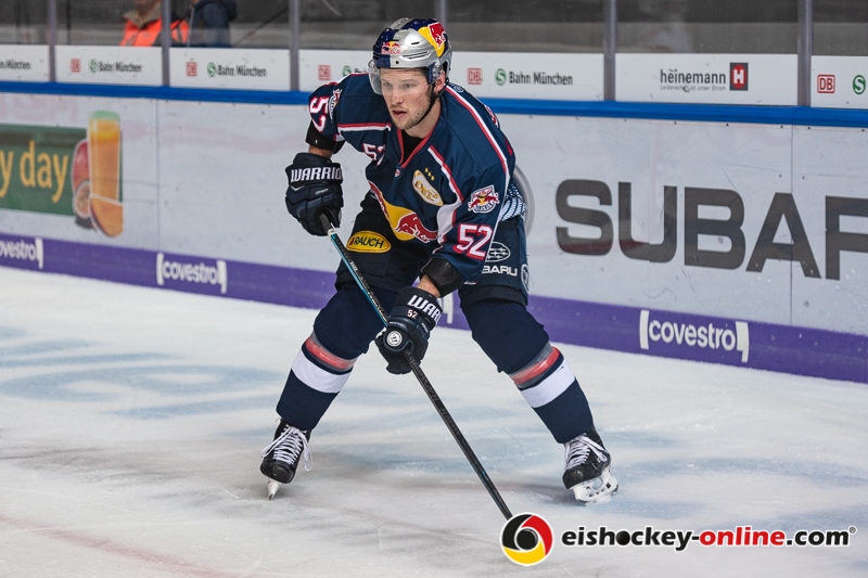 Der spätere Siegtorschütze Patrick Hager (EHC Red Bull Muenchen) in der Hauptrundenbegegnung der Deutschen Eishockey Liga zwischen dem EHC Red Bull München und den Kölner Haien am 30.09.2018.