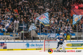 Daniel Fiessinger (Torwart, EHC Red Bull Muenchen) vor der feiernden Münchner Nordkurve in der Hauptrundenbegegnung der Deutschen Eishockey Liga zwischen dem EHC Red Bull München und den Krefeld Pinguinen am 30.12.2019.