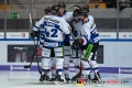 Jubel bei Straubing über den 1:2-Anschlusstreffer durch Antoine Laganiere (Straubing Tigers) in der Hauptrundenbegegnung der Deutschen Eishockey Liga zwischen dem EHC Red Bull München und den Straubing Tigers am 16.09.2018.