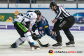 Linesman Andreas Hofer führt ein Bully aus zwischen Chase Balisy (Straubing Tigers) und Maximilian Kastner (EHC Red Bull Muenchen) in der Hauptrundenbegegnung der Deutschen Eishockey Liga zwischen dem EHC Red Bull München und den Straubing Tigers am 29.11.2019.