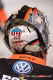 Maske von David Leggio (Torwart, Grizzlys Wolfsburg) in der Hauptrundenbegegnung der Deutschen Eishockey Liga zwischen dem EHC Red Bull München und den Grizzlys Wolfsburg am 27.01.2019.