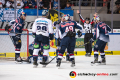 Trevor Parkes (EHC Red Bull Muenchen), James Sheppard (Eisbaeren Berlin), Mark Voakes (EHC Red Bull Muenchen), Martin Buchwieser (Eisbaeren Berlin), Hauptschiedsrichter Sirko Hunnius und Maximilian Daubner (EHC Red Bull Muenchen) vor dem Tor von Danny aus den Birken (Torwart, EHC Red Bull Muenchen) in der 3. Viertelfinalbegegnung in den Playoffs der Deutschen Eishockey Liga zwischen dem EHC Red Bull München und den Eisbären Berlin am 17.03.2019.